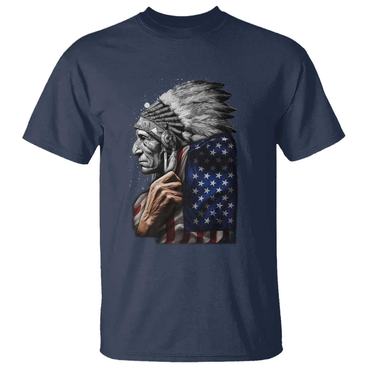 Indian Chief Native American USA Flag T Shirt - Wonder Print Shop