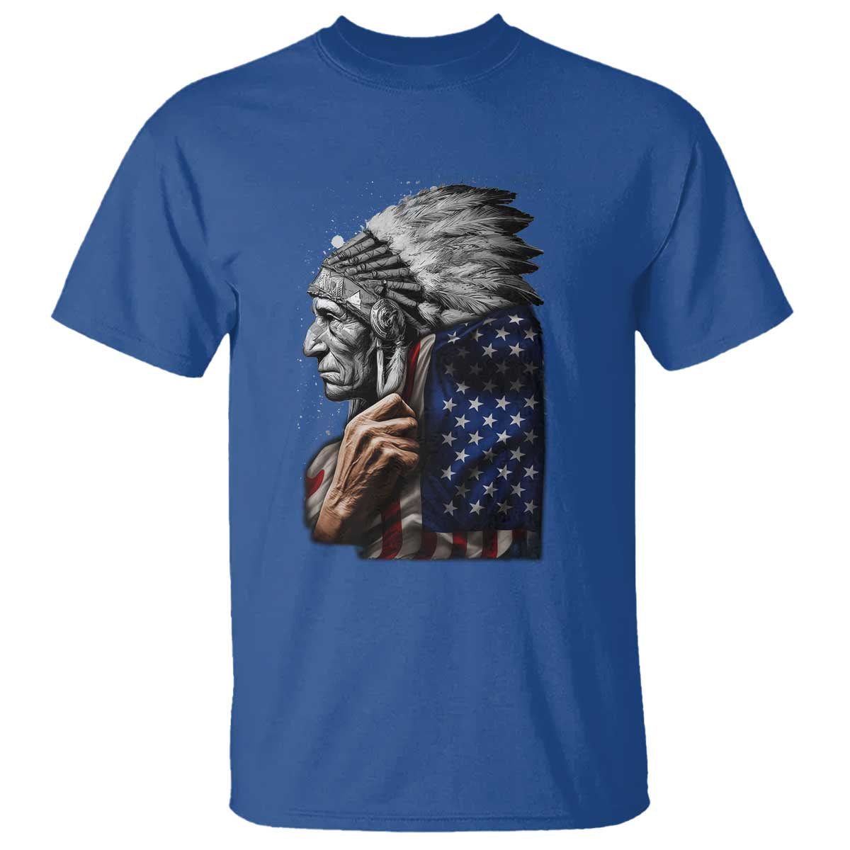 Indian Chief Native American USA Flag T Shirt - Wonder Print Shop