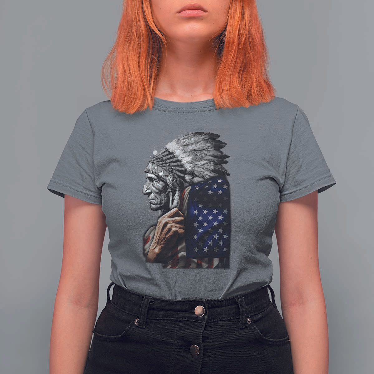 Indian Chief Native American USA Flag T Shirt For Women - Wonder Print Shop