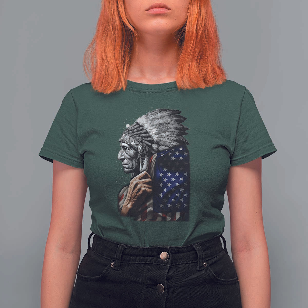 Indian Chief Native American USA Flag T Shirt For Women - Wonder Print Shop