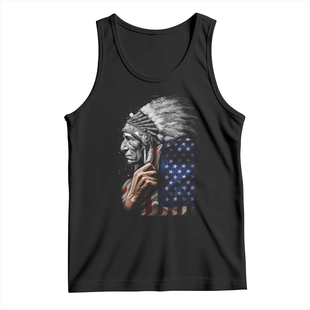 Indian Chief Native American USA Flag Tank Top - Wonder Print Shop