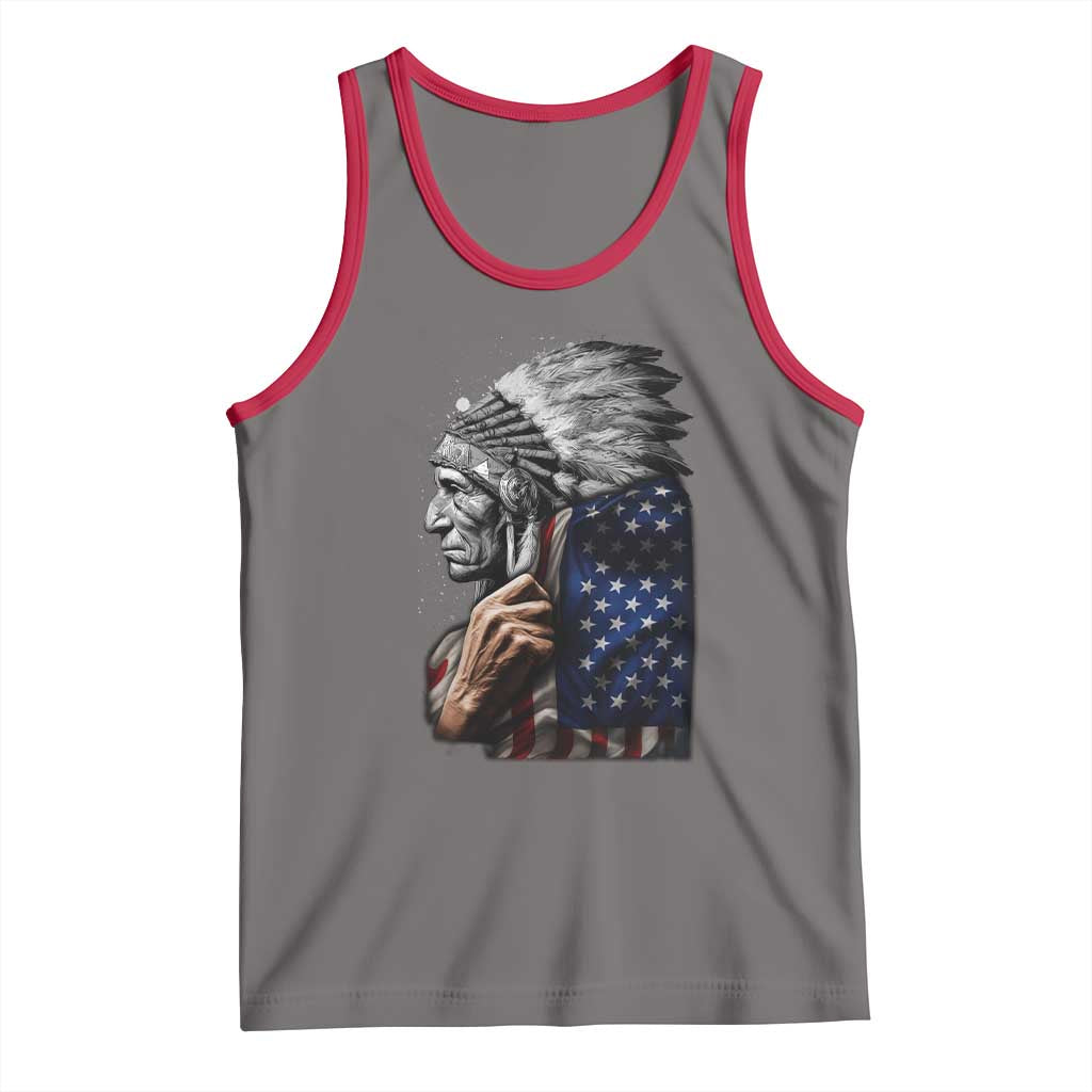 Indian Chief Native American USA Flag Tank Top - Wonder Print Shop