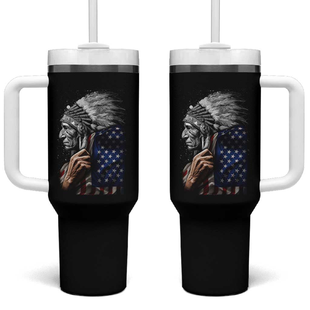Indian Chief Native American USA Flag Tumbler With Handle