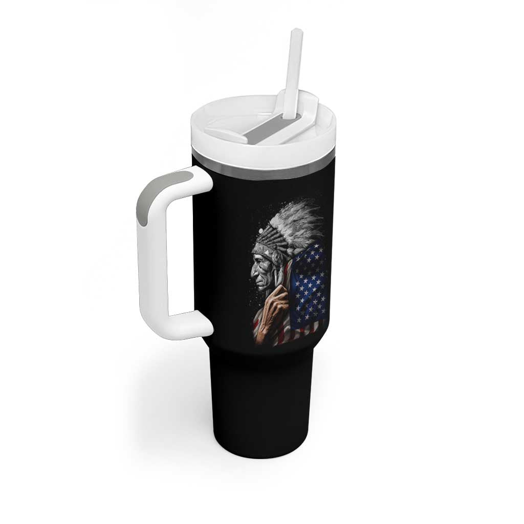 Indian Chief Native American USA Flag Tumbler With Handle