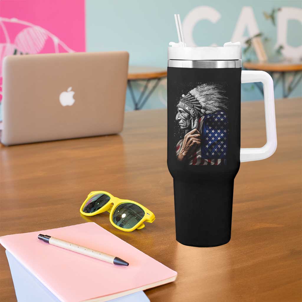Indian Chief Native American USA Flag Tumbler With Handle