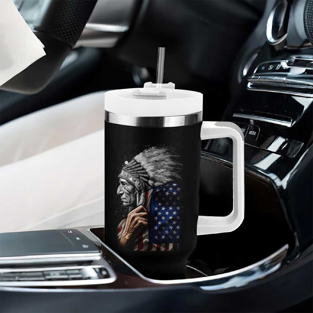 Indian Chief Native American USA Flag Tumbler With Handle