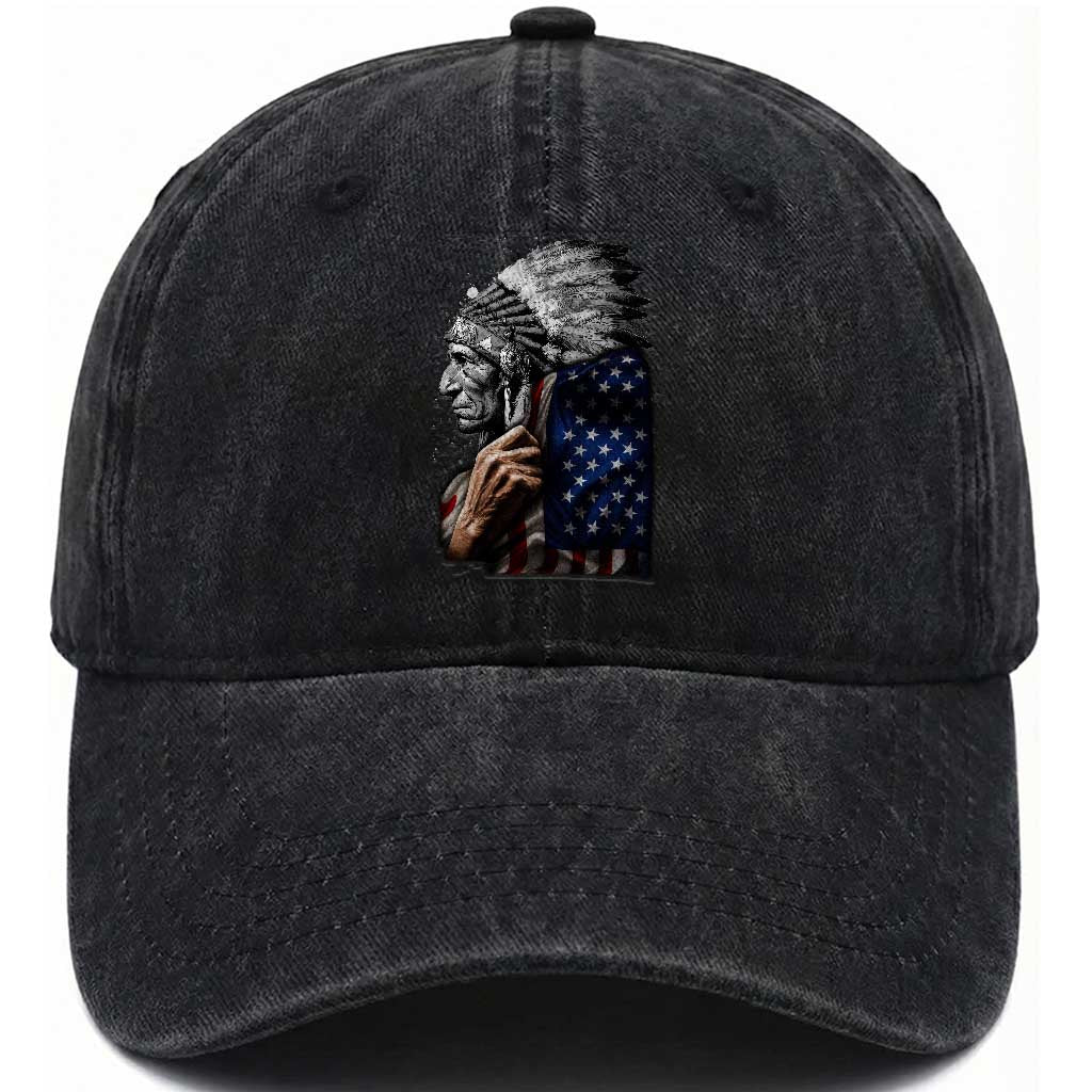 Indian Chief Native American USA Flag Washed Cotton Baseball Cap