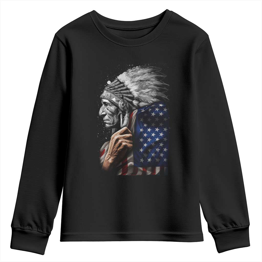 Indian Chief Native American USA Flag Youth Sweatshirt - Wonder Print Shop