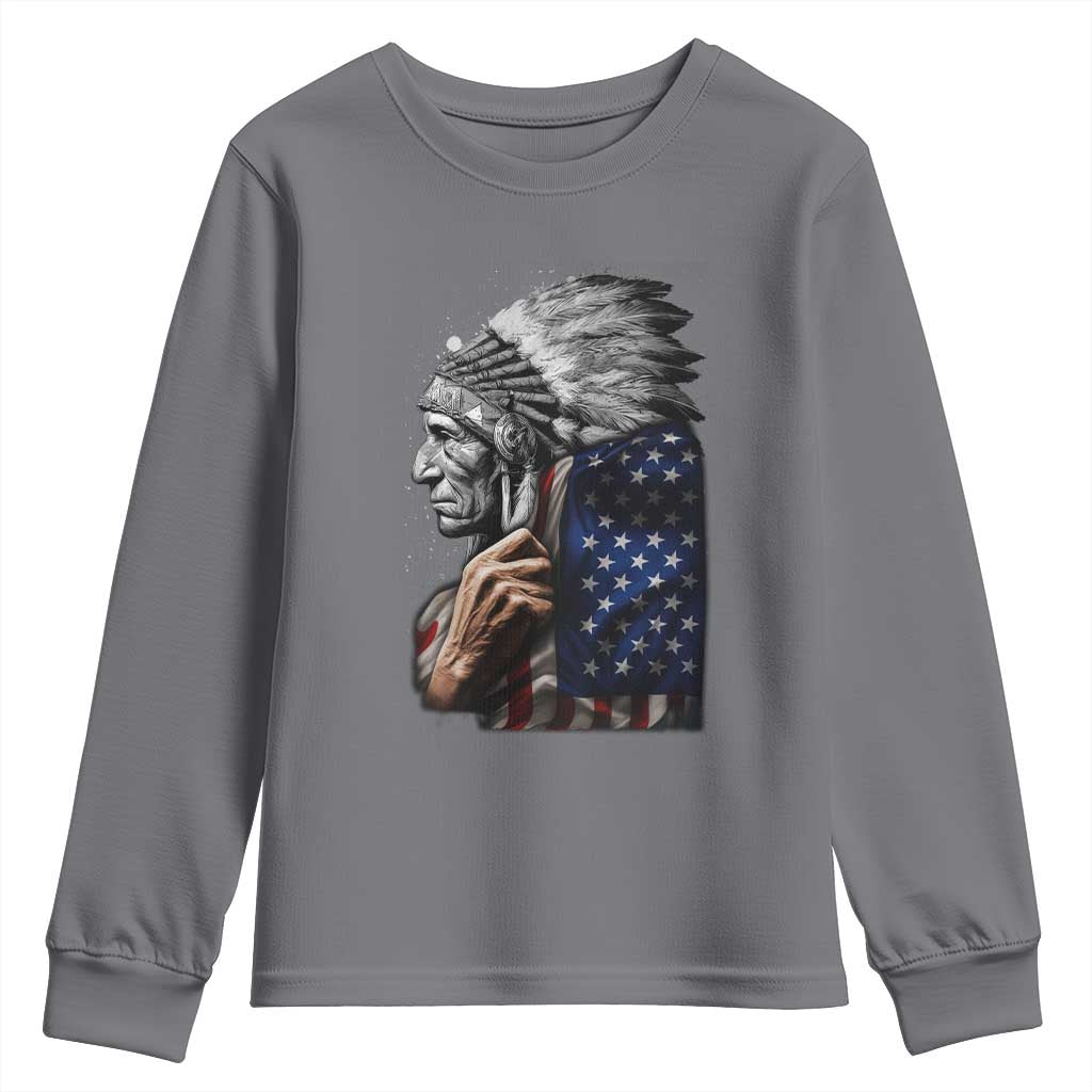 Indian Chief Native American USA Flag Youth Sweatshirt - Wonder Print Shop