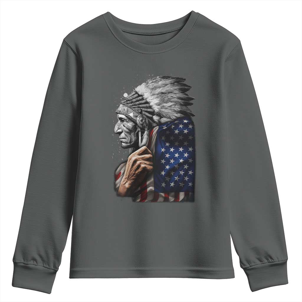 Indian Chief Native American USA Flag Youth Sweatshirt - Wonder Print Shop