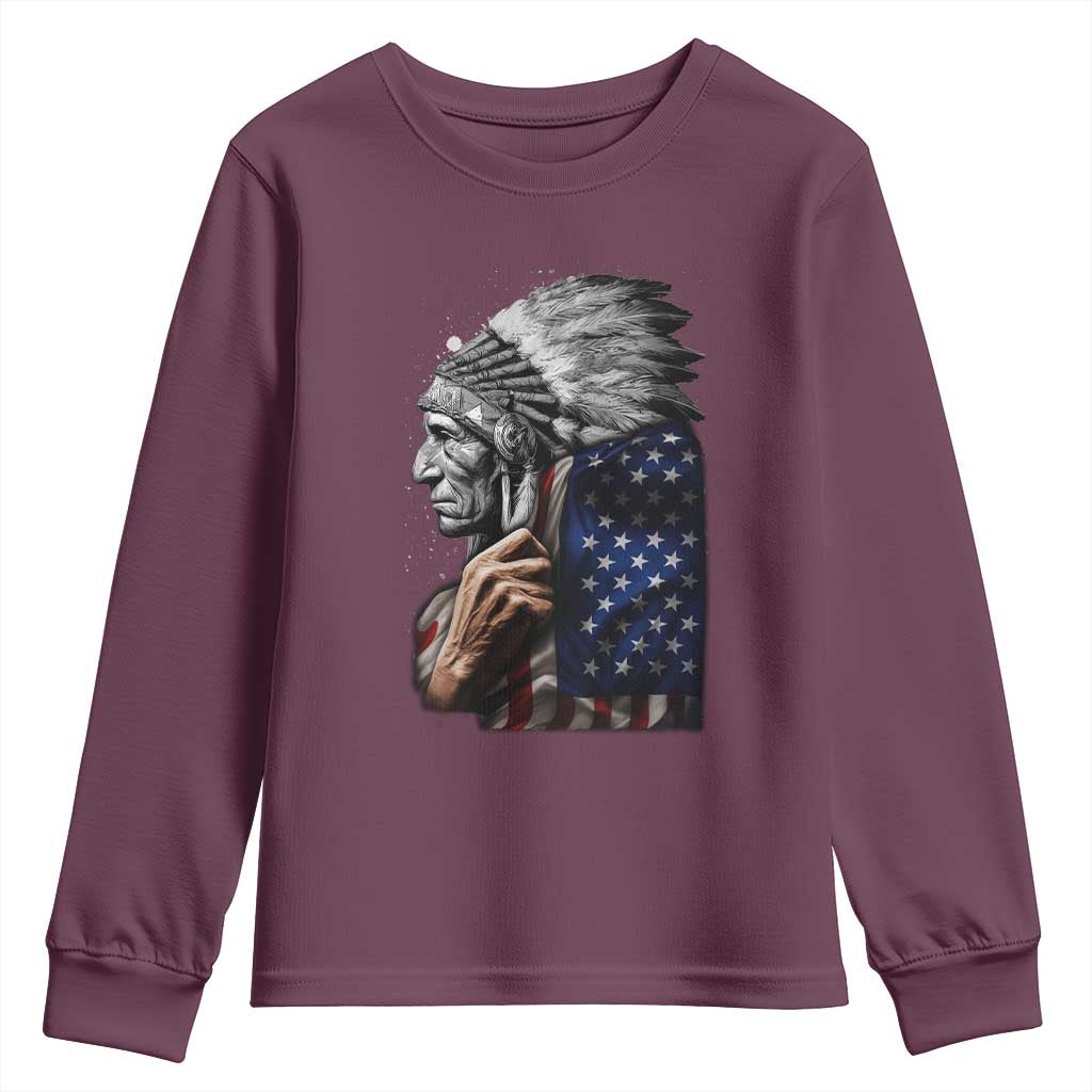 Indian Chief Native American USA Flag Youth Sweatshirt - Wonder Print Shop