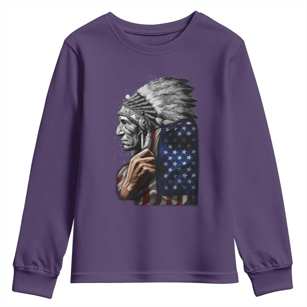 Indian Chief Native American USA Flag Youth Sweatshirt - Wonder Print Shop