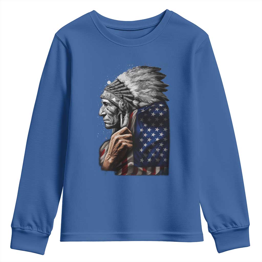 Indian Chief Native American USA Flag Youth Sweatshirt - Wonder Print Shop