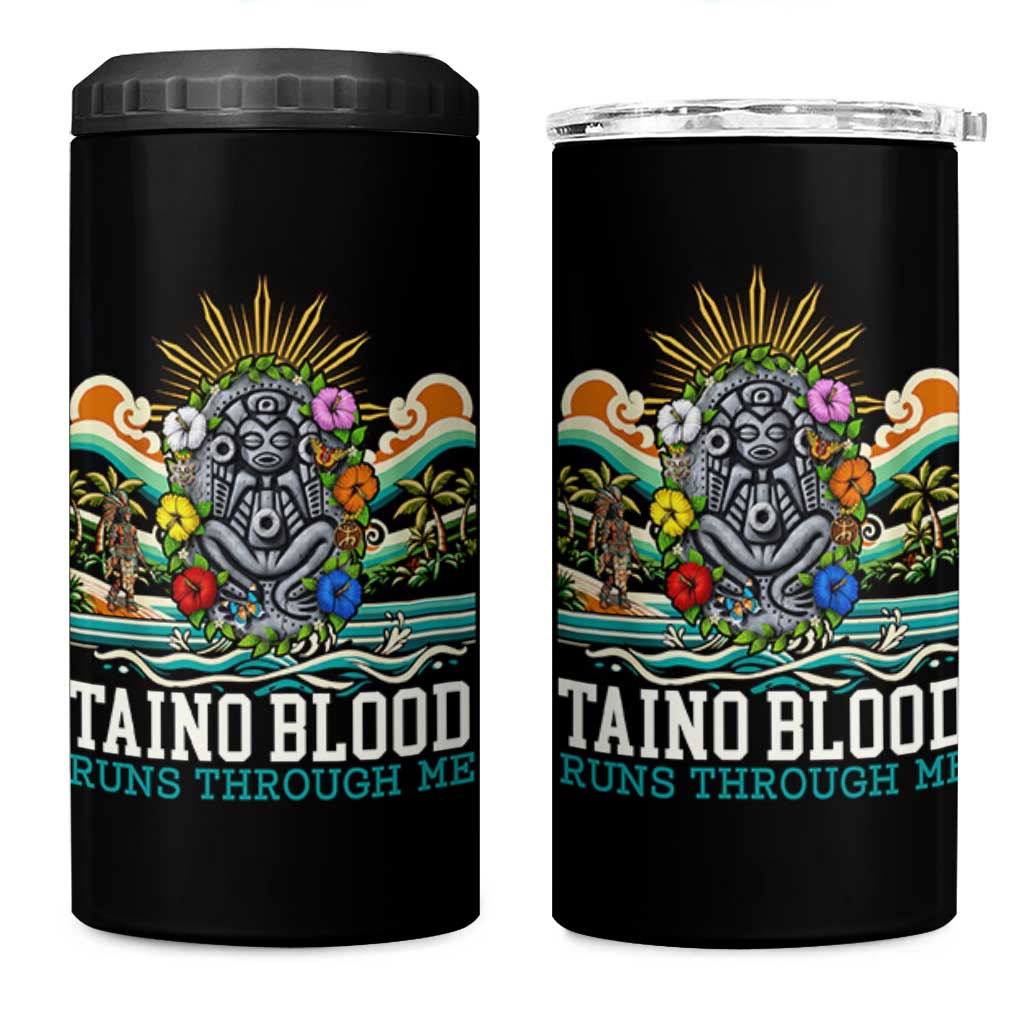 Indigenous Taino Warrior Puerto Rico Carribbean Culture 4 in 1 Can Cooler Tumbler Taino Blood Runs Through Me