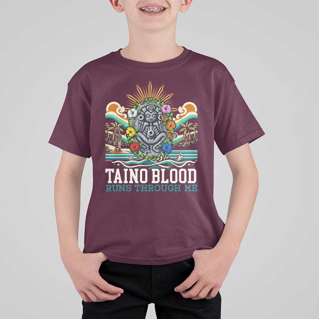 Indigenous Taino Warrior Puerto Rico Carribbean Culture T Shirt For Kid Taino Blood Runs Through Me - Wonder Print Shop