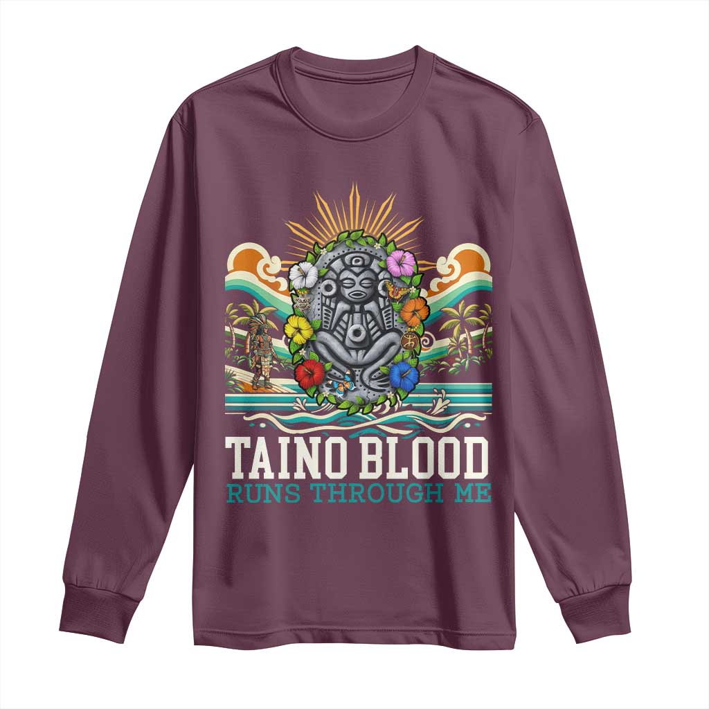 Indigenous Taino Warrior Puerto Rico Carribbean Culture Long Sleeve Shirt Taino Blood Runs Through Me - Wonder Print Shop