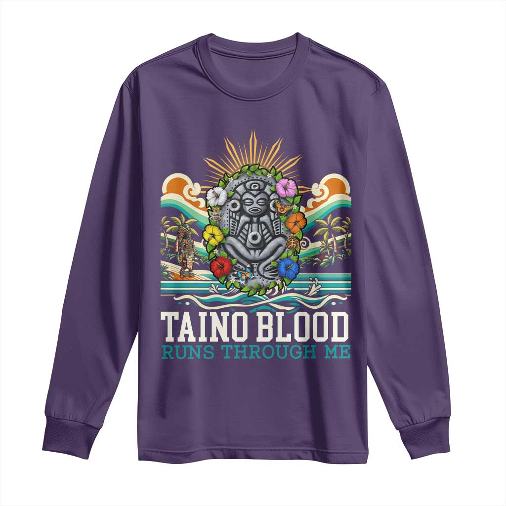Indigenous Taino Warrior Puerto Rico Carribbean Culture Long Sleeve Shirt Taino Blood Runs Through Me - Wonder Print Shop
