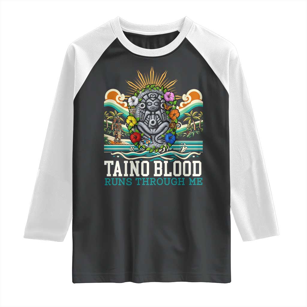 Indigenous Taino Warrior Puerto Rico Carribbean Culture Raglan Shirt Taino Blood Runs Through Me - Wonder Print Shop