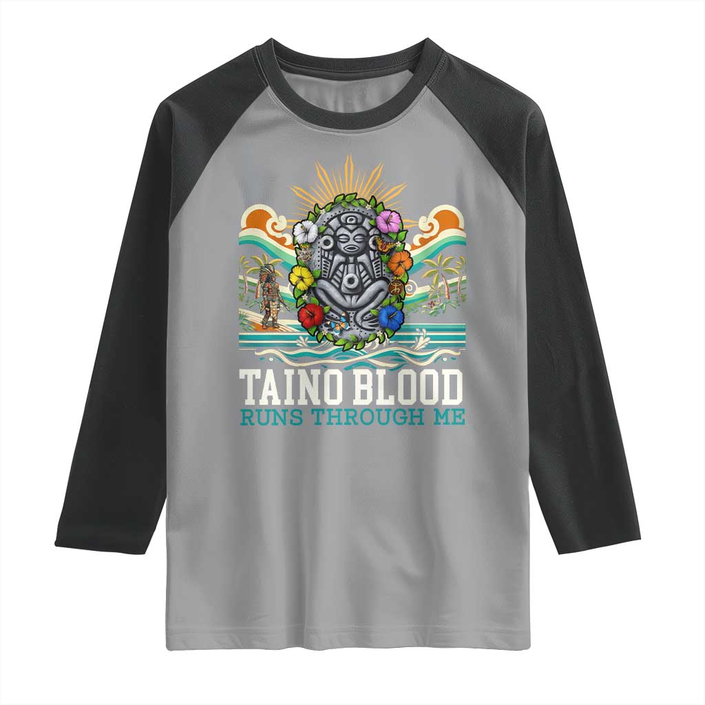 Indigenous Taino Warrior Puerto Rico Carribbean Culture Raglan Shirt Taino Blood Runs Through Me - Wonder Print Shop