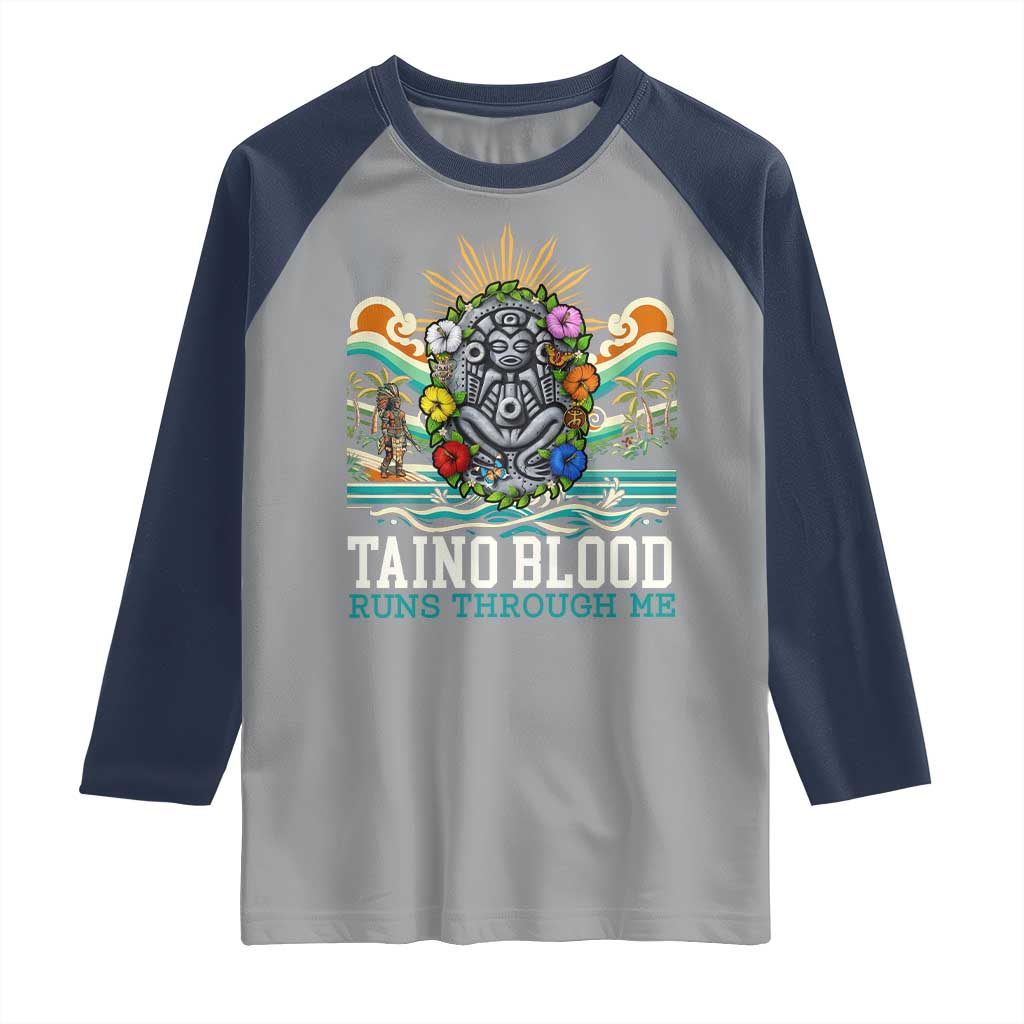Indigenous Taino Warrior Puerto Rico Carribbean Culture Raglan Shirt Taino Blood Runs Through Me - Wonder Print Shop