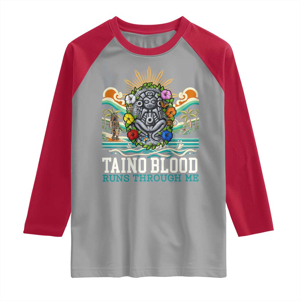 Indigenous Taino Warrior Puerto Rico Carribbean Culture Raglan Shirt Taino Blood Runs Through Me - Wonder Print Shop
