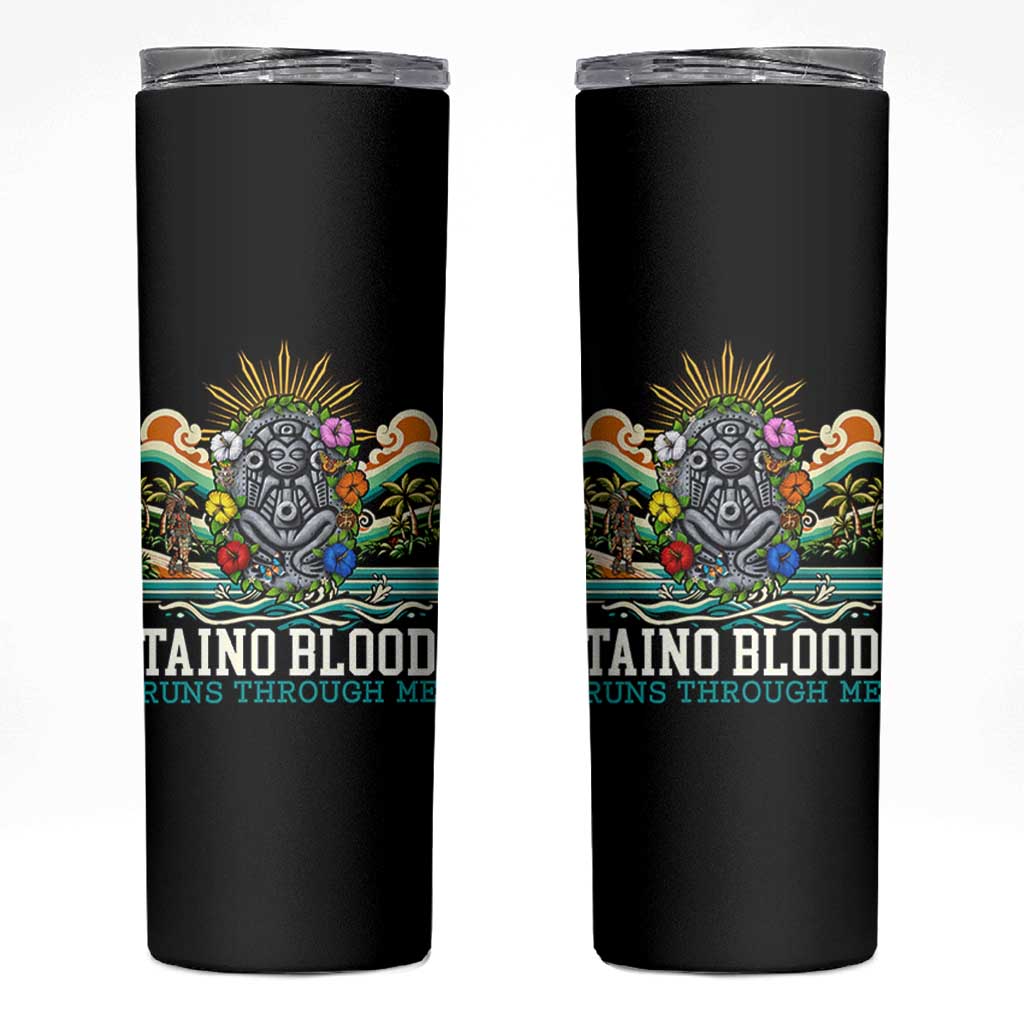 Indigenous Taino Warrior Puerto Rico Carribbean Culture Skinny Tumbler Taino Blood Runs Through Me