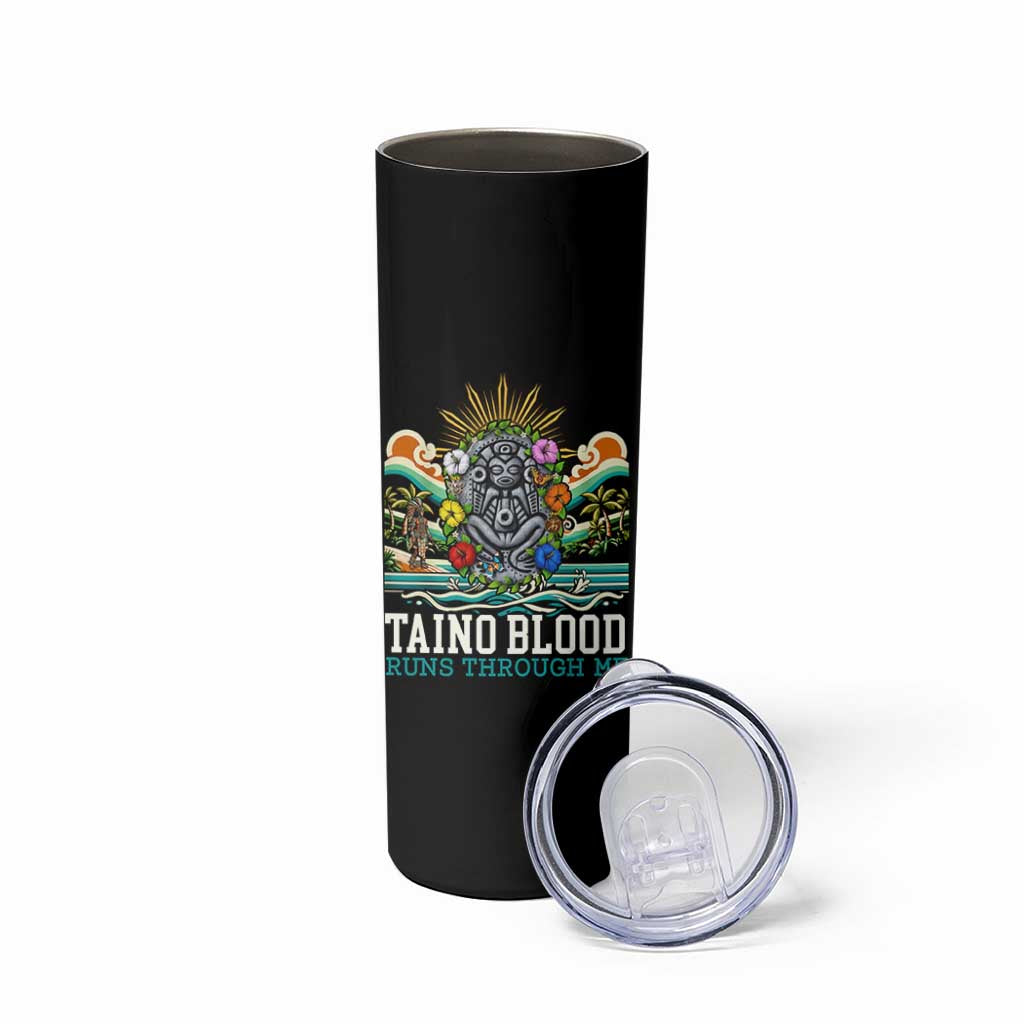Indigenous Taino Warrior Puerto Rico Carribbean Culture Skinny Tumbler Taino Blood Runs Through Me