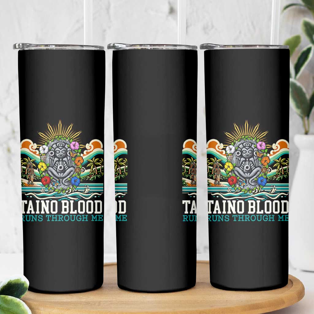 Indigenous Taino Warrior Puerto Rico Carribbean Culture Skinny Tumbler Taino Blood Runs Through Me