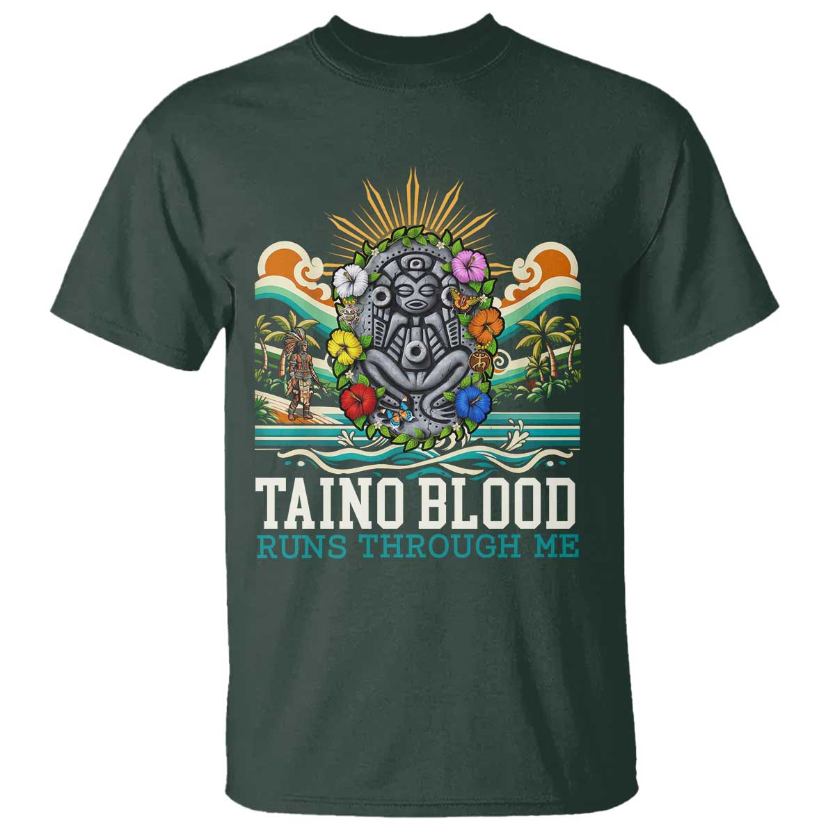 Indigenous Taino Warrior Puerto Rico Carribbean Culture T Shirt Taino Blood Runs Through Me - Wonder Print Shop