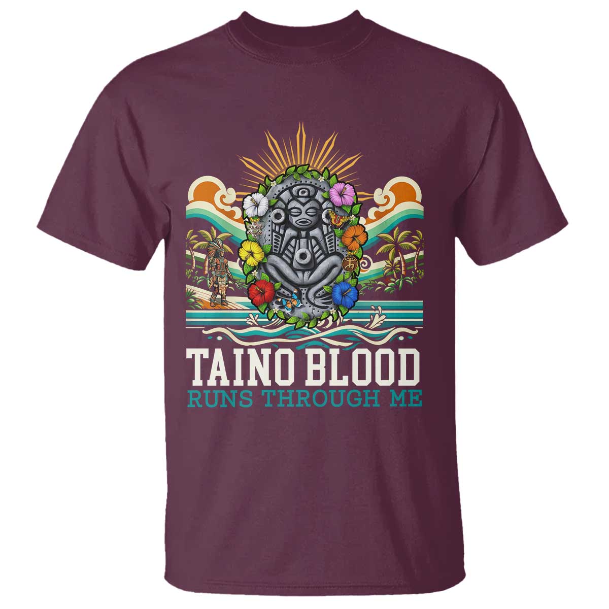 Indigenous Taino Warrior Puerto Rico Carribbean Culture T Shirt Taino Blood Runs Through Me - Wonder Print Shop