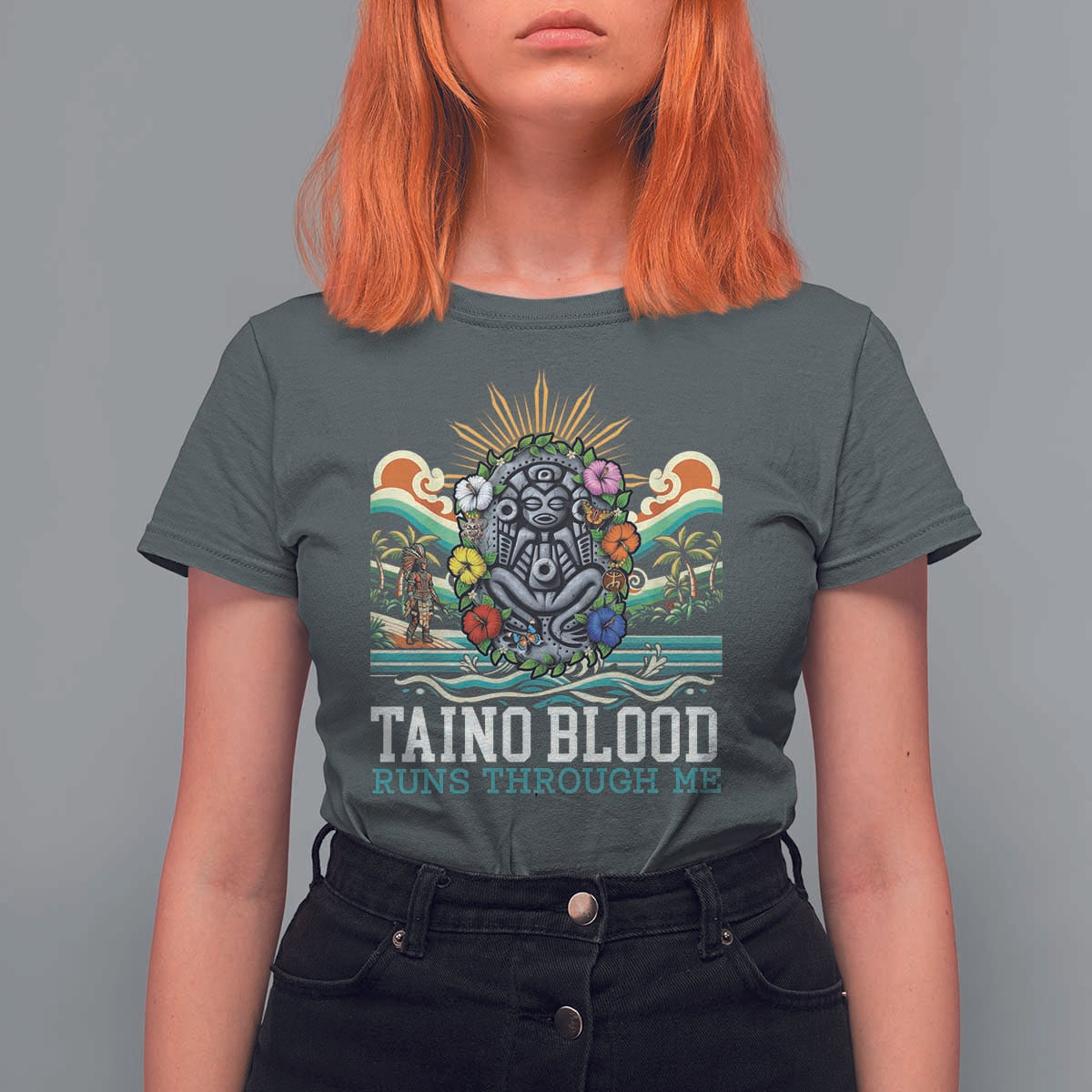 Indigenous Taino Warrior Puerto Rico Carribbean Culture T Shirt For Women Taino Blood Runs Through Me - Wonder Print Shop