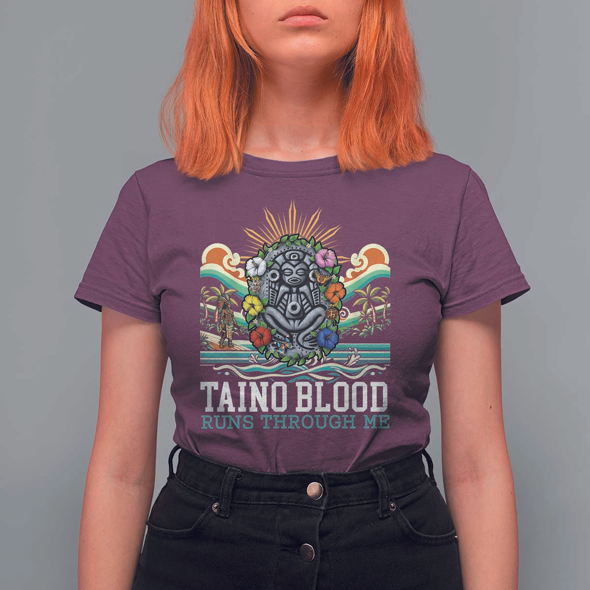 Indigenous Taino Warrior Puerto Rico Carribbean Culture T Shirt For Women Taino Blood Runs Through Me - Wonder Print Shop