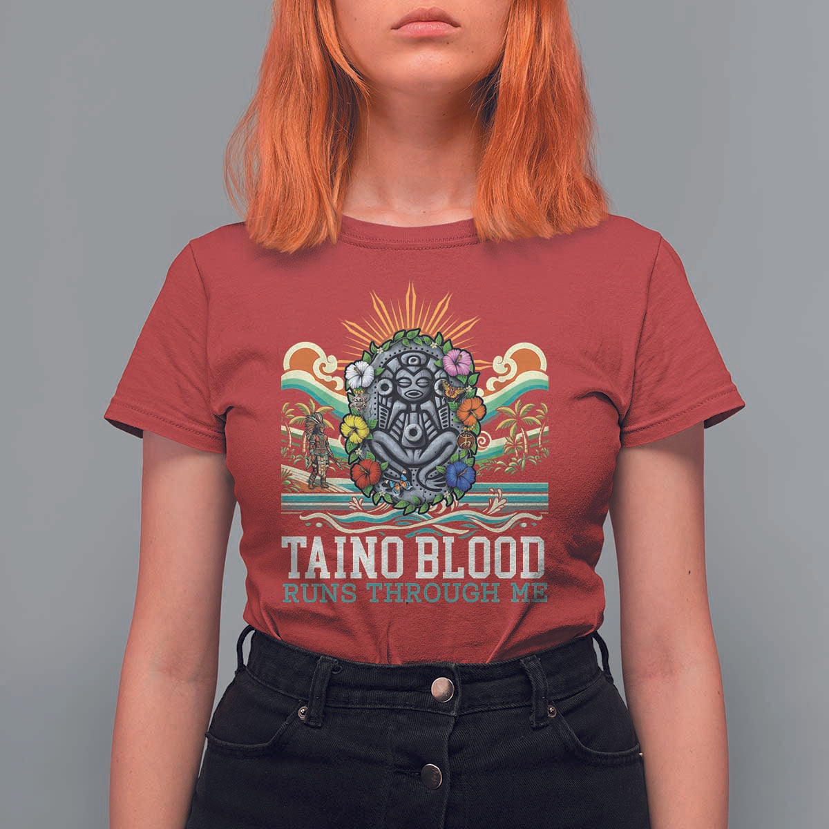 Indigenous Taino Warrior Puerto Rico Carribbean Culture T Shirt For Women Taino Blood Runs Through Me - Wonder Print Shop
