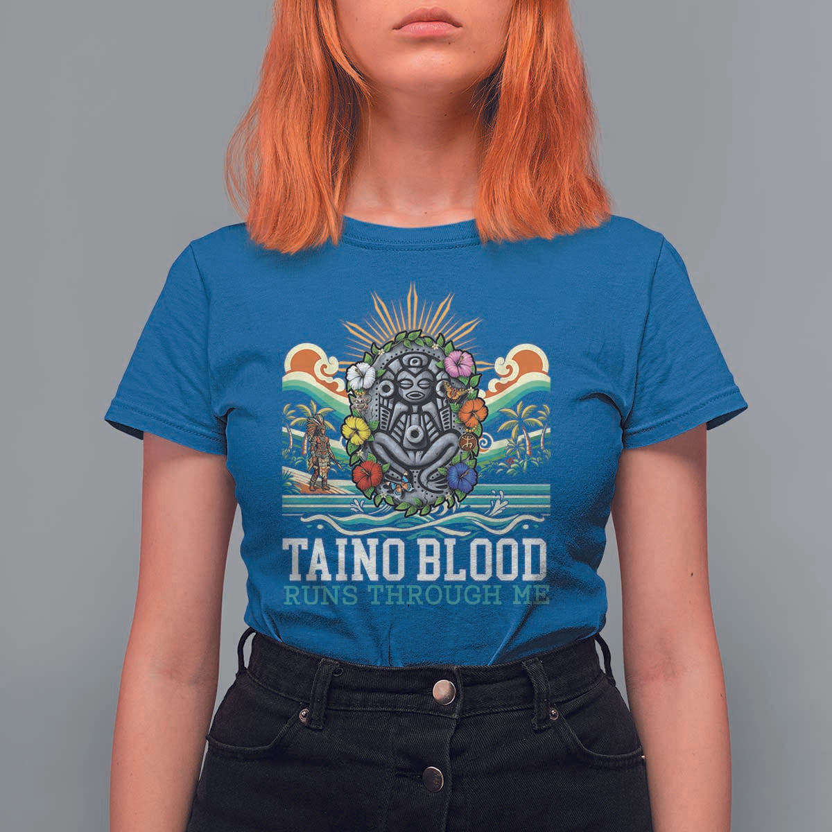 Indigenous Taino Warrior Puerto Rico Carribbean Culture T Shirt For Women Taino Blood Runs Through Me - Wonder Print Shop