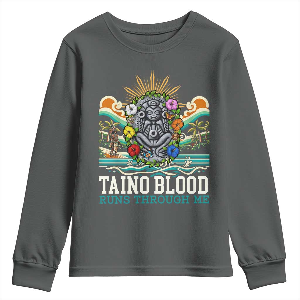 Indigenous Taino Warrior Puerto Rico Carribbean Culture Youth Sweatshirt Taino Blood Runs Through Me - Wonder Print Shop