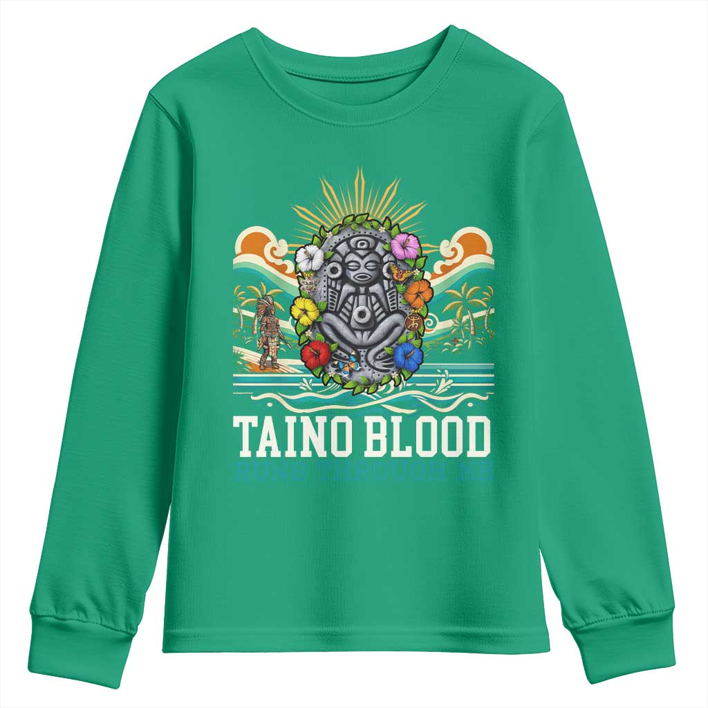 Indigenous Taino Warrior Puerto Rico Carribbean Culture Youth Sweatshirt Taino Blood Runs Through Me - Wonder Print Shop