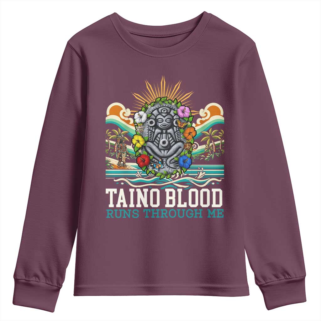 Indigenous Taino Warrior Puerto Rico Carribbean Culture Youth Sweatshirt Taino Blood Runs Through Me - Wonder Print Shop