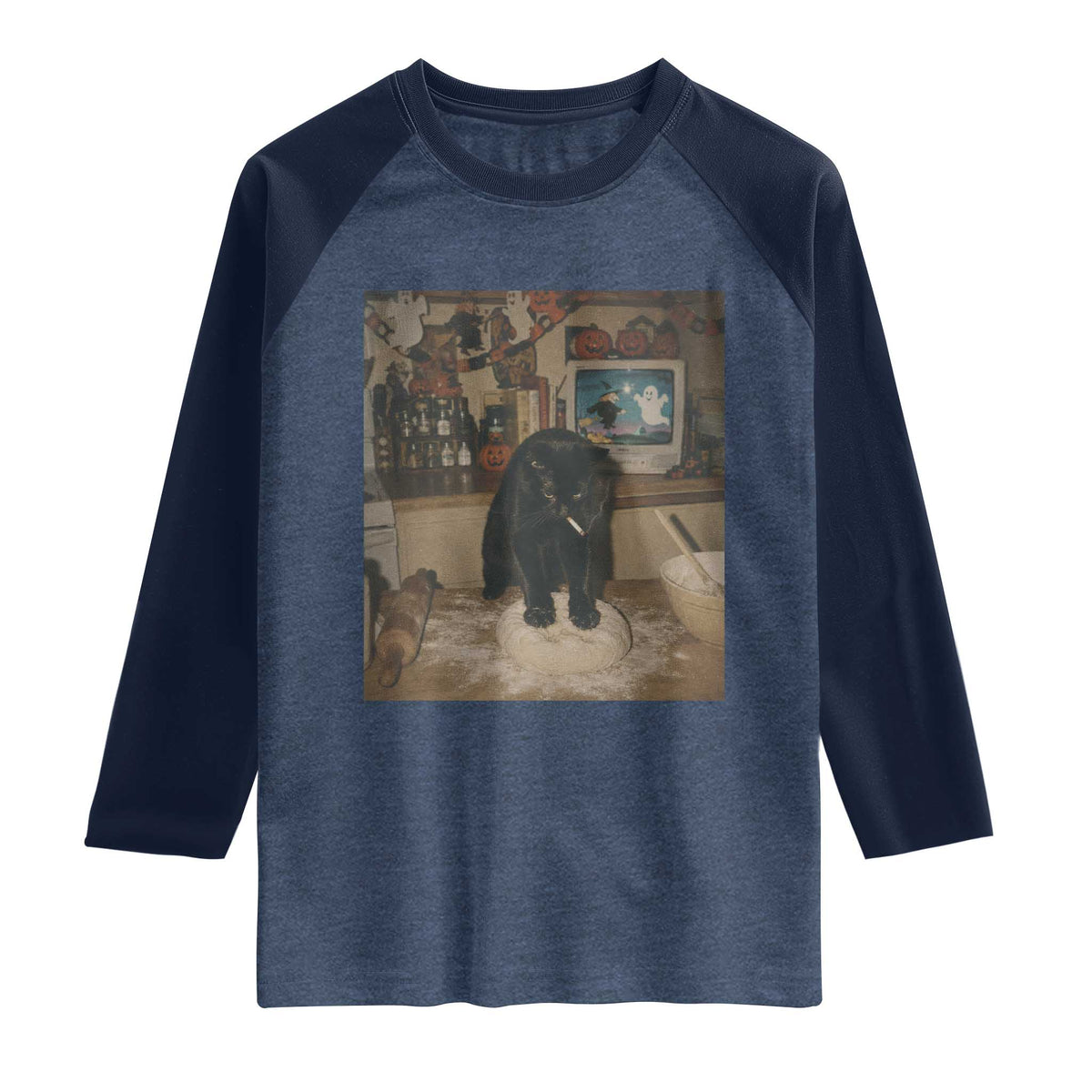 Spooky Biscuits Bakery Raglan Shirt Funny Black Cat Halloween Gift