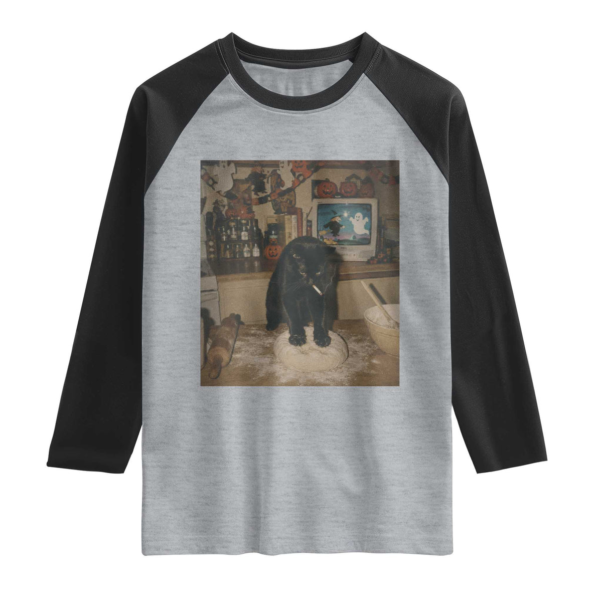 Spooky Biscuits Bakery Raglan Shirt Funny Black Cat Halloween Gift