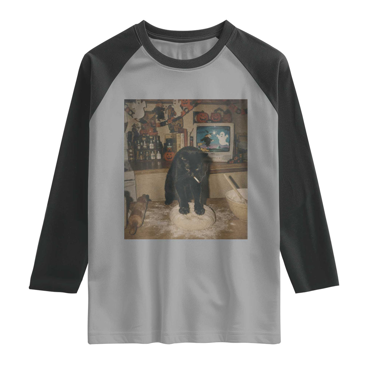 Spooky Biscuits Bakery Raglan Shirt Funny Black Cat Halloween Gift