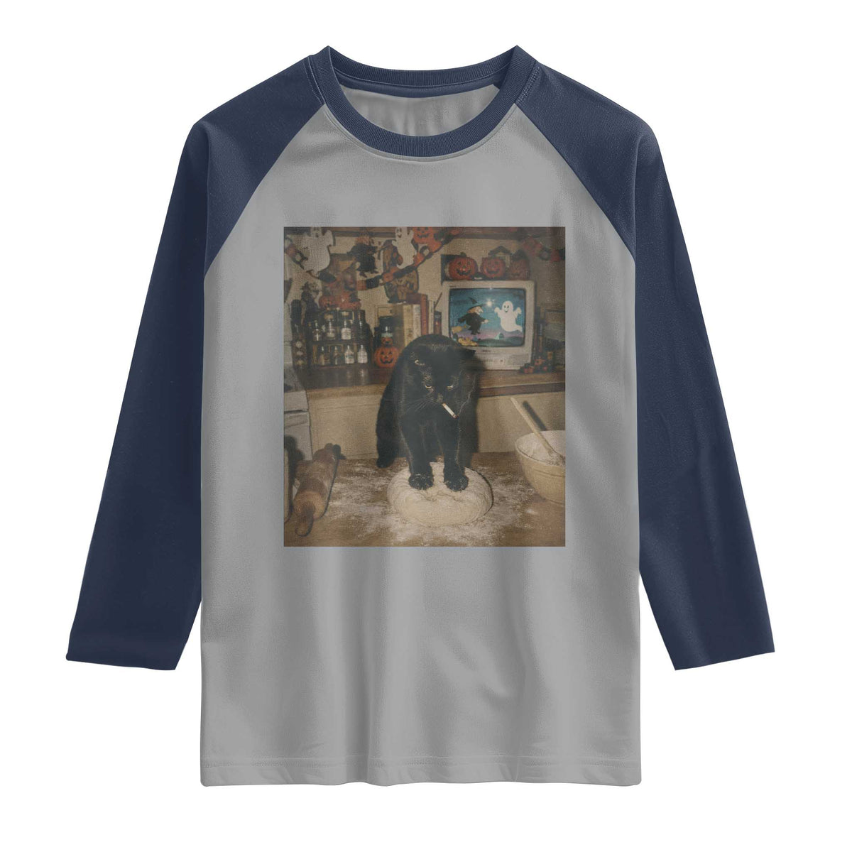 Spooky Biscuits Bakery Raglan Shirt Funny Black Cat Halloween Gift