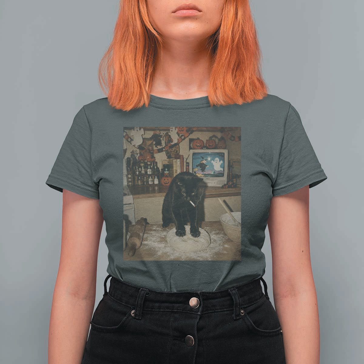 Spooky Biscuits Bakery T Shirt For Women Funny Black Cat Halloween Gift