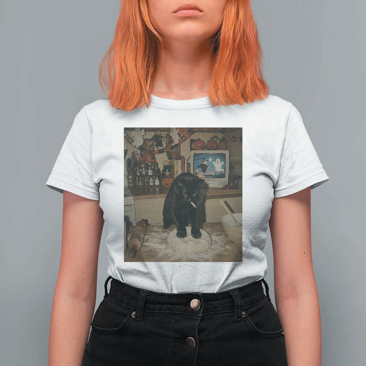 Spooky Biscuits Bakery T Shirt For Women Funny Black Cat Halloween Gift