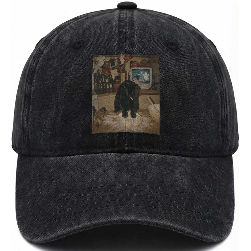 Spooky Biscuits Bakery Washed Cotton Baseball Cap Funny Black Cat Halloween Gift