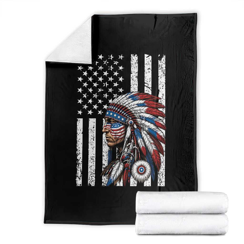 Indigenous People Tribal CG Native American Indian Chief American USA Flag Throw Blanket