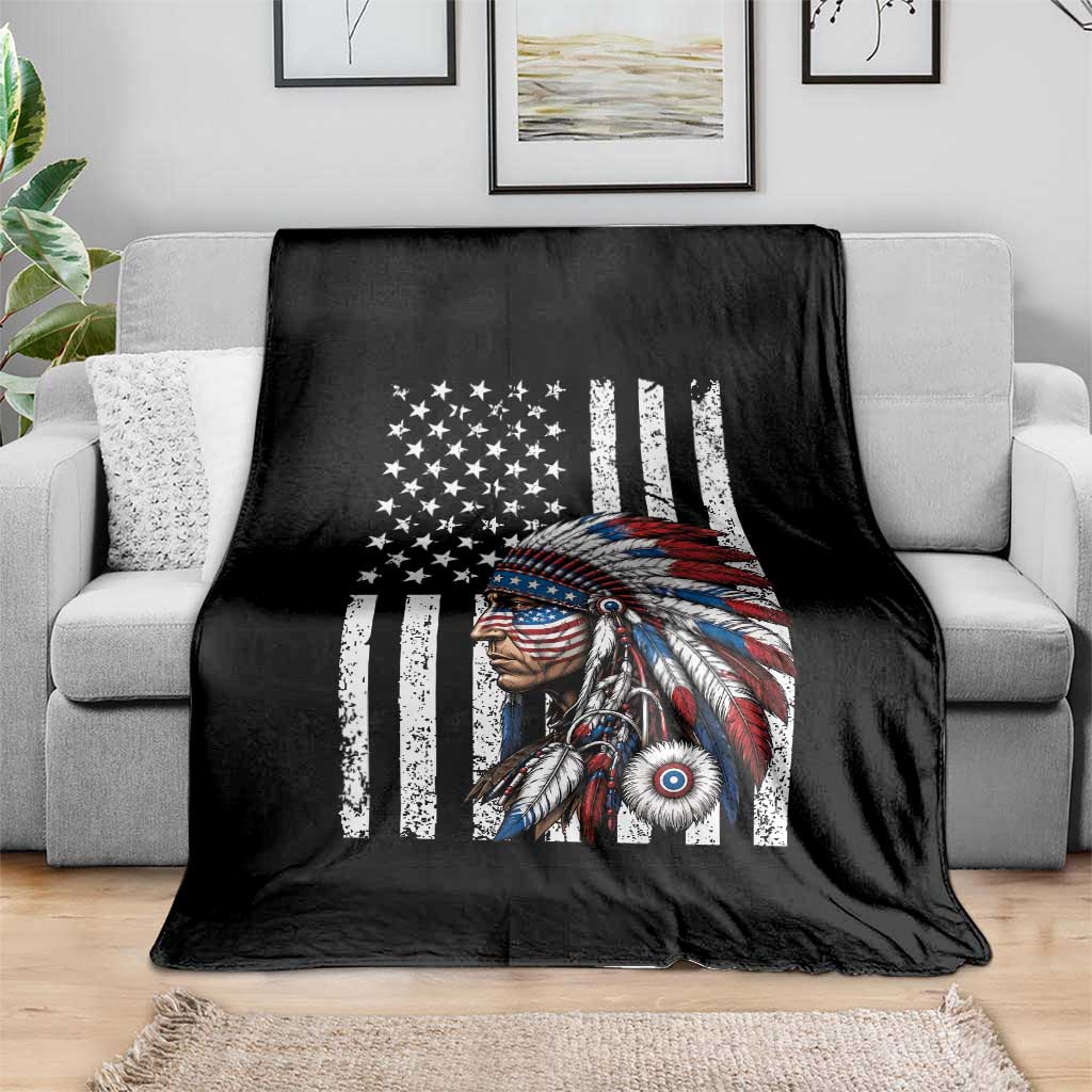 Indigenous People Tribal CG Native American Indian Chief American USA Flag Throw Blanket