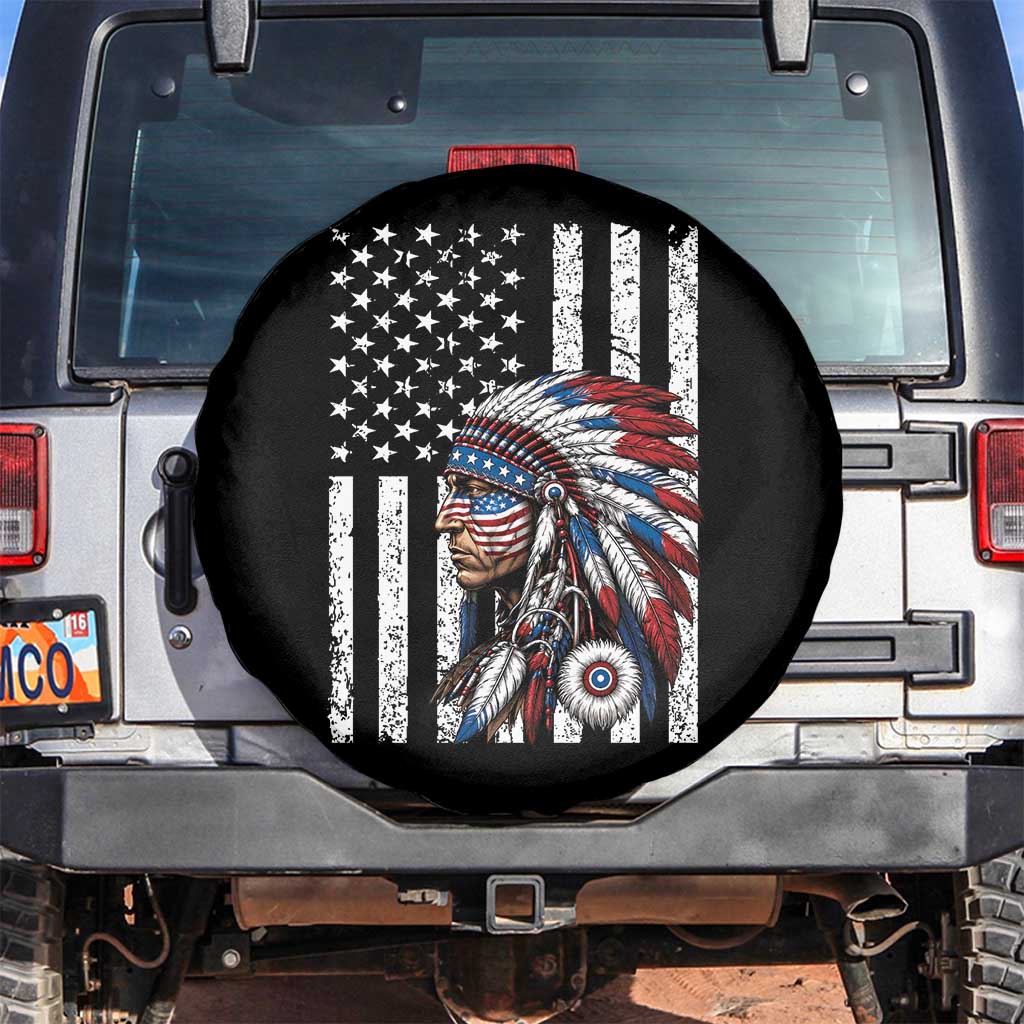 Indigenous People Tribal CG Native American Indian Chief American USA Flag Spare Tire Cover