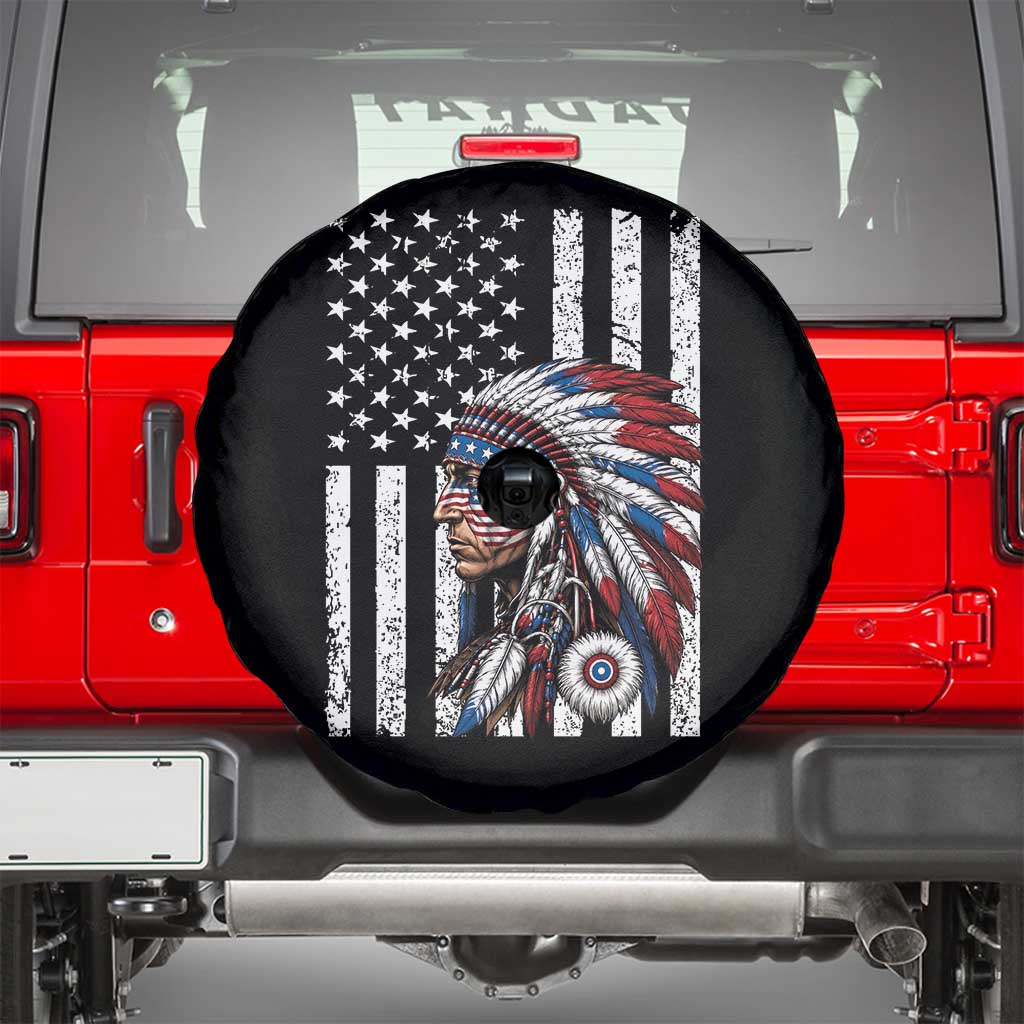 Indigenous People Tribal CG Native American Indian Chief American USA Flag Spare Tire Cover