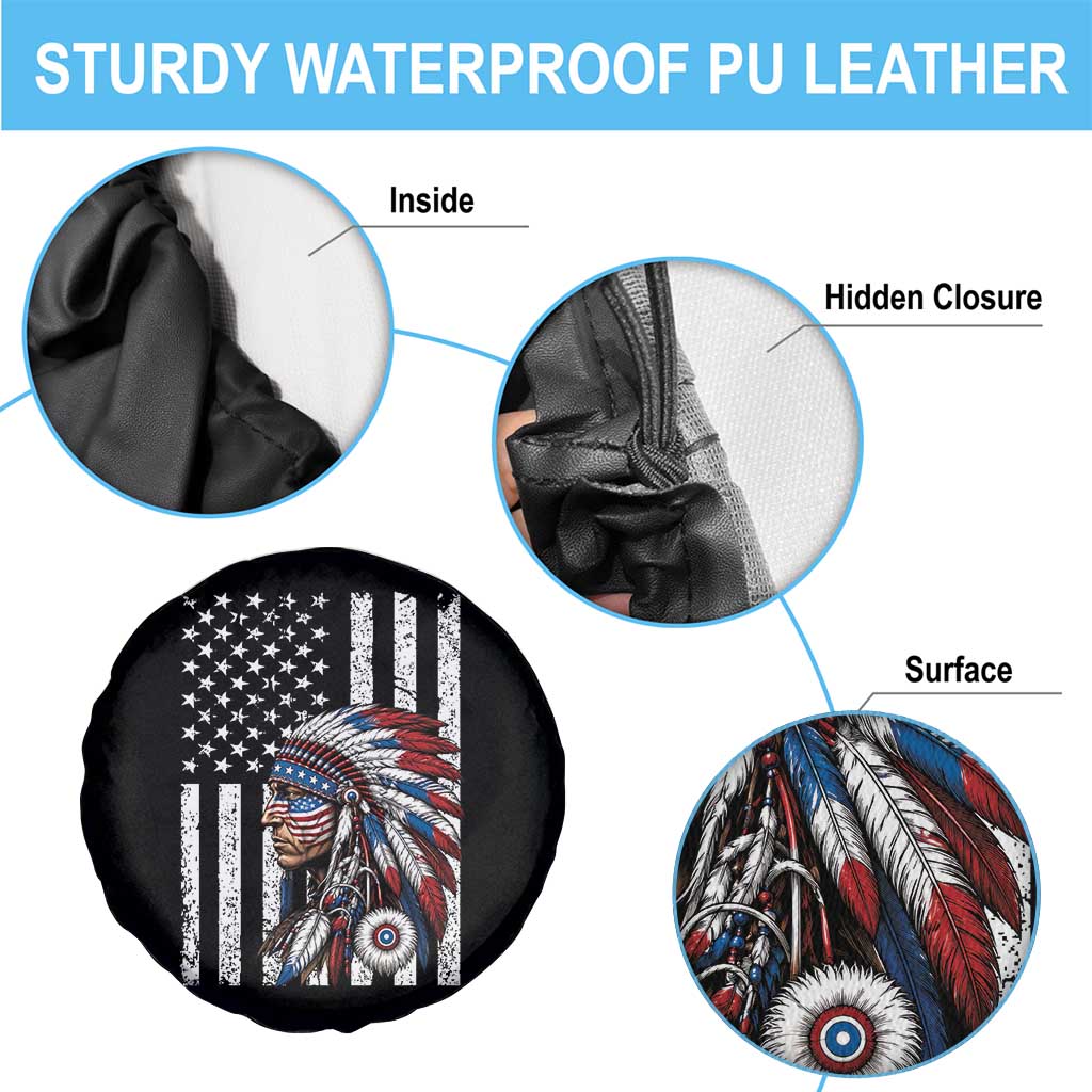 Indigenous People Tribal CG Native American Indian Chief American USA Flag Spare Tire Cover
