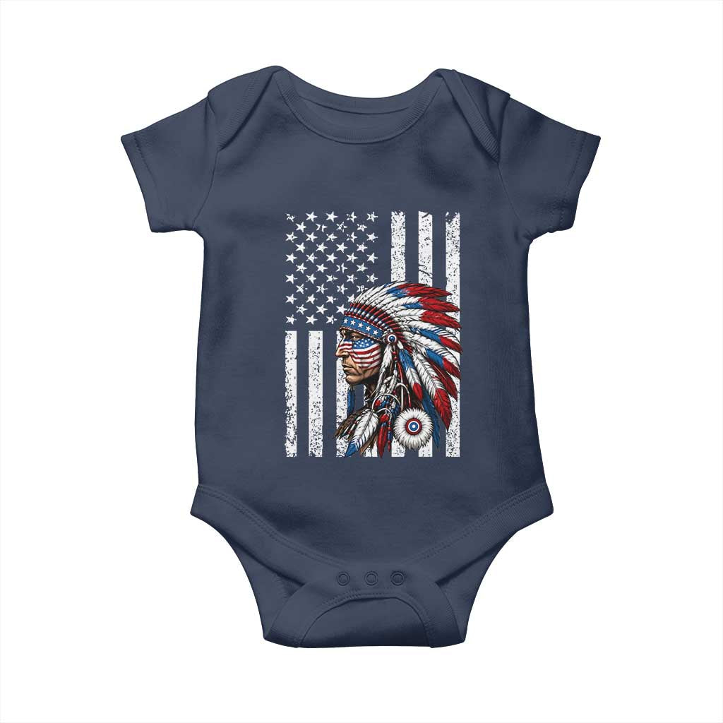 Indigenous People Tribal CG Native American Indian Chief American USA Flag Baby Onesie
